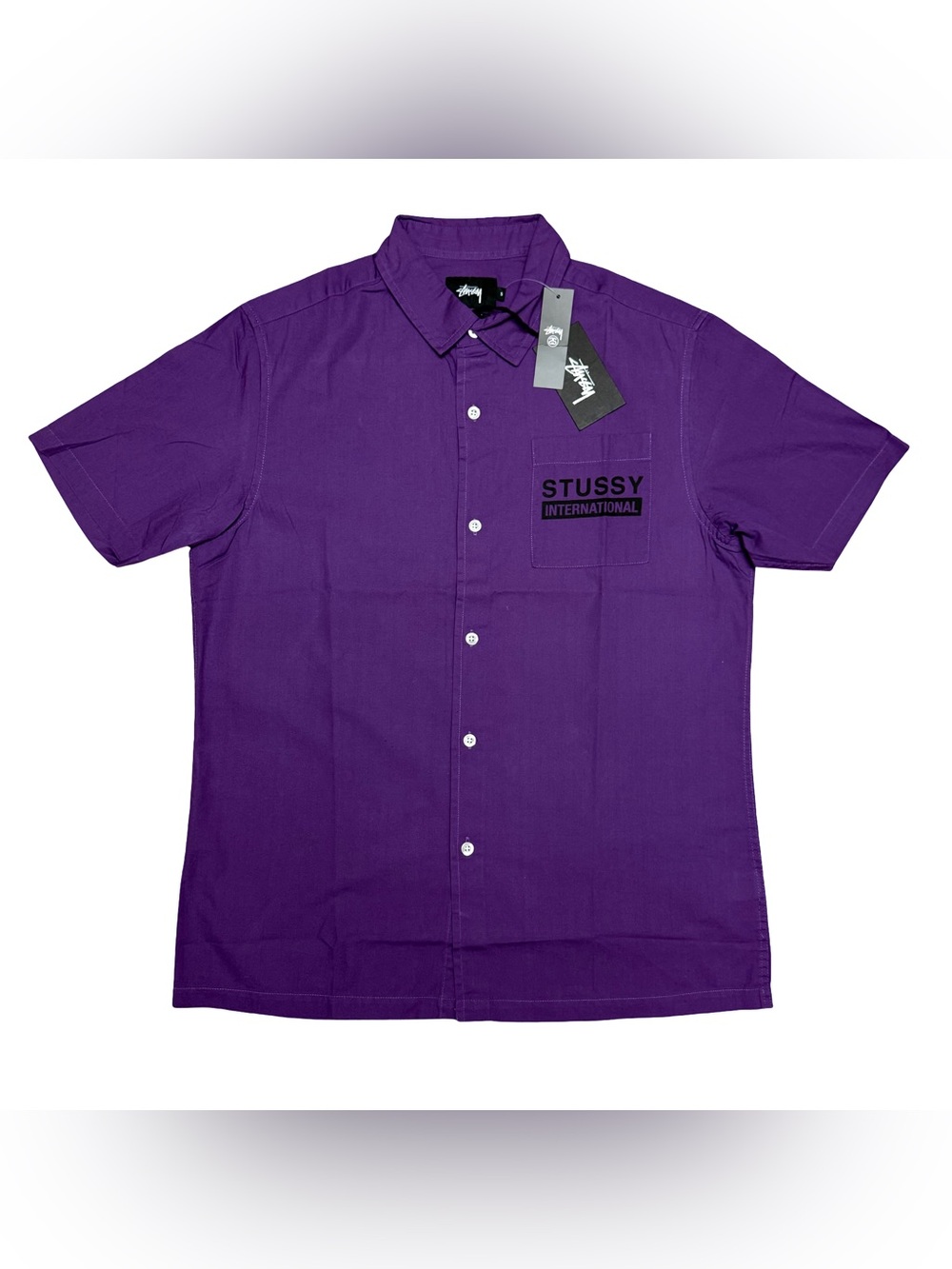 Stussy International Japan City Print Button Up Shirt NWT Purple Small